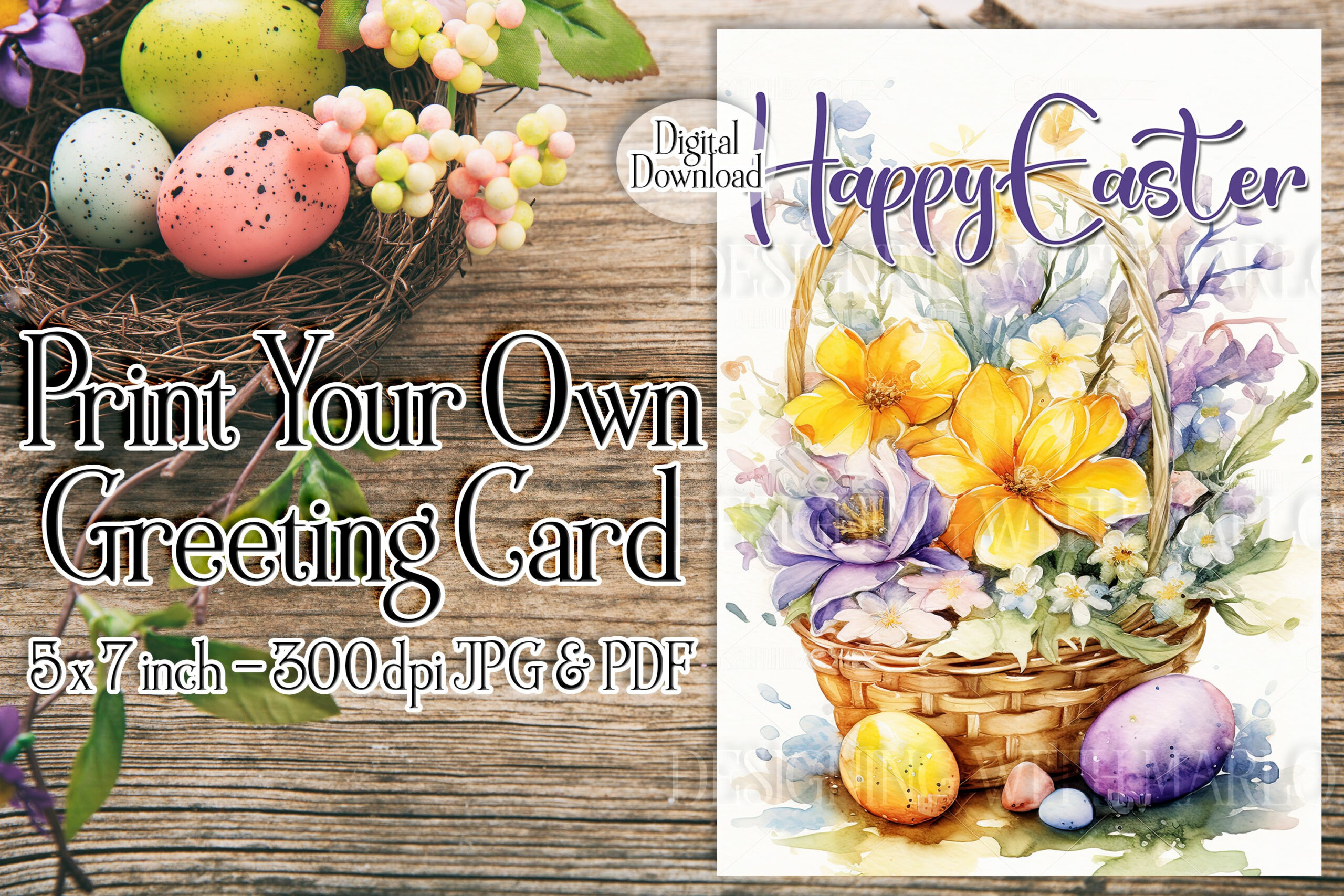 Easter Card, Happy Easter Basket Printable Greeting Card intended for Easter Greeting Cards Printable
