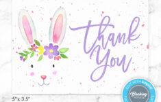 Easter Thank You Card, Printable Thank You Card, Easter Bunny pertaining to Easter Thank You Card Printable