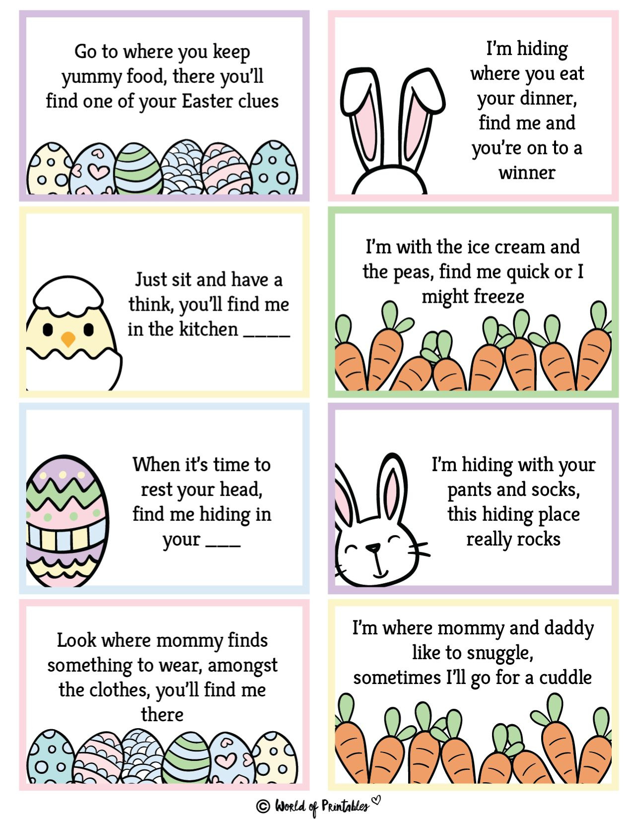 Free Printable Easter Egg Hunt Clues - World Of Printables intended for Easter Egg Hunt Clue Cards Printable