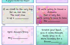 Free Printable Easter Treasure Hunt: 24 Mix &amp; Match Clue Plus Blanks within Easter Egg Hunt Clue Cards Printable