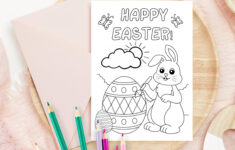 Happy Easter Coloring Card Printable, Kids Easter Bunny Card, Diy with regard to Printable Coloring Easter Cards