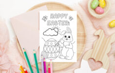 Happy Easter Coloring Card Printable, Kids Easter Bunny Card, Diy within Easter Colouring Cards Printable