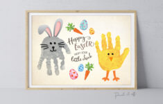 Hoppy Happy Easter Bunny Chick / Voetafdruk Hand Handafdruk Kunst pertaining to Hoppy Easter Card Printable