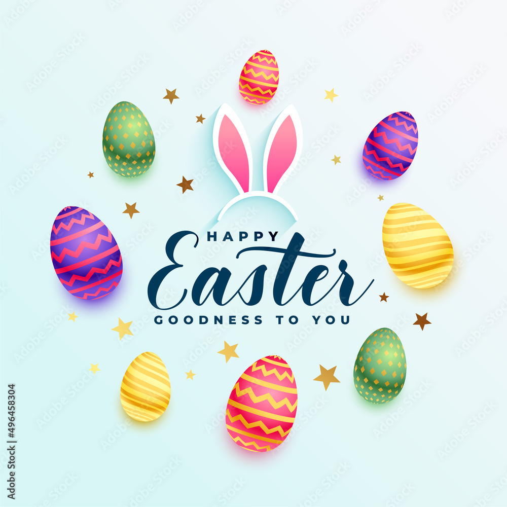 Poster Realistic 3D Happy Easter Card Design Template – Muurposter for Easter Card Designs Printable
