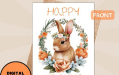 Printable Easter Card | Happy Retro Easter Bunny Orange intended for Easter Cards Online Printable
