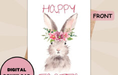 Printable Easter Card | Happy Retro Easter Bunny Pink regarding Easter Cards Online Printable